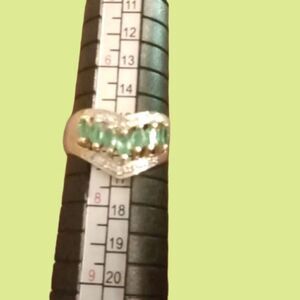 14k yellow gold Marquise Emerald and pave diamond ring size 7
